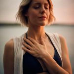 woman with eyes closed, hand on her chest